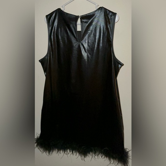 Black Shine Dress with Feather Trim - Picture 4 of 6